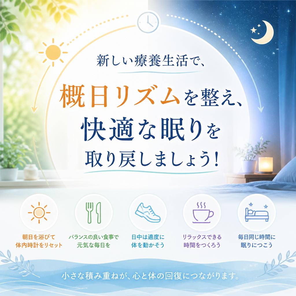 新しい療養生活で、概日リズムを整え、快適な眠りを取り戻しましょう！