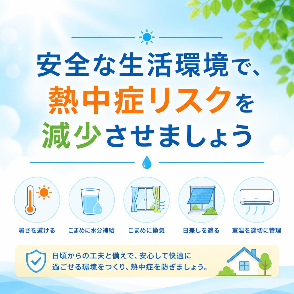 「安全な生活環境で、熱中症リスクを減少させましょう」