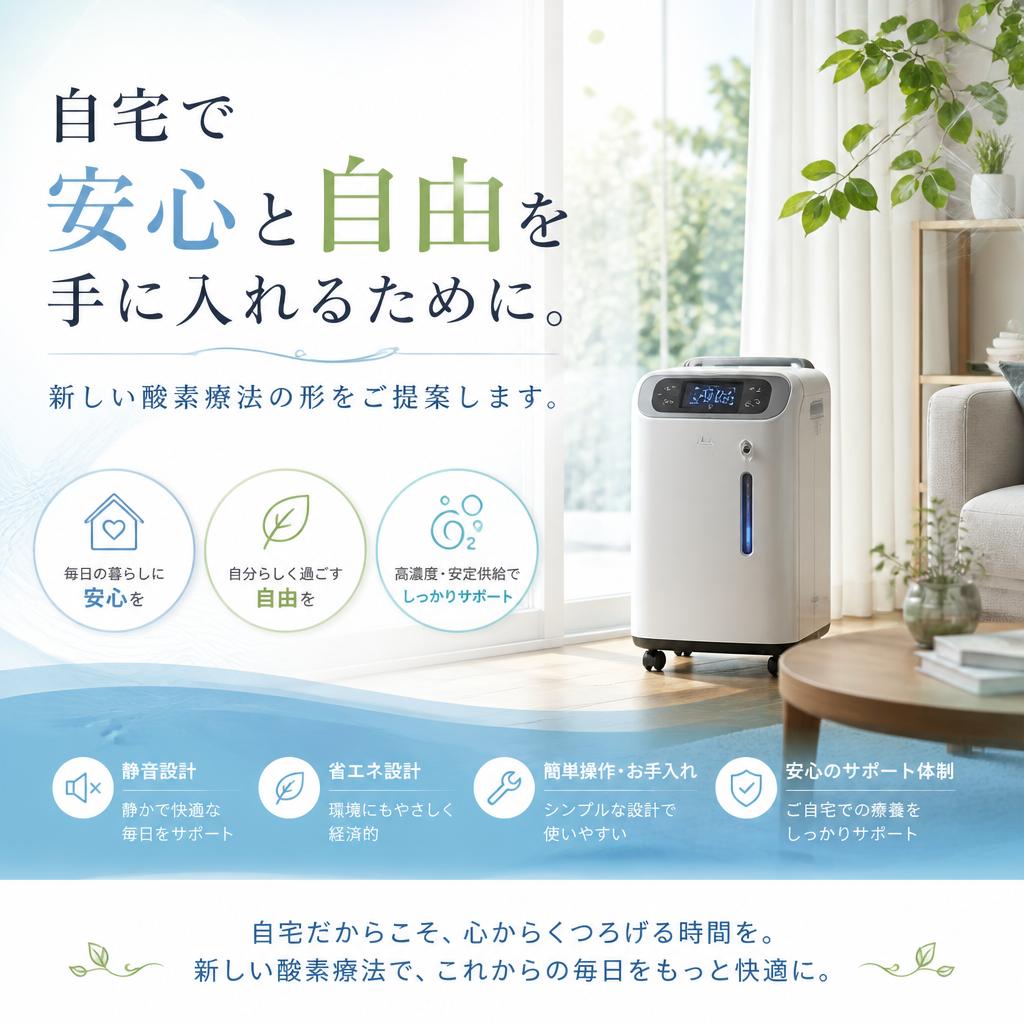 自宅で安心と自由を手に入れるために。新しい酸素療法の形をご提案します。